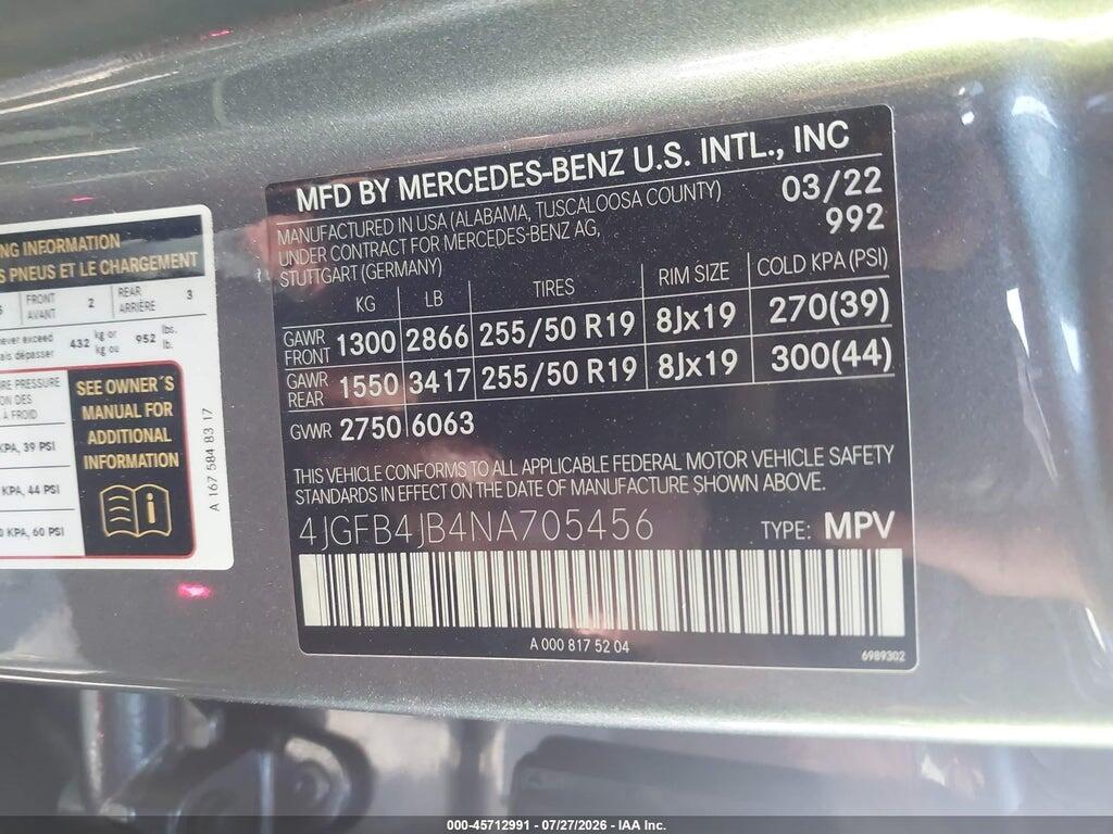 4JGFB4JB4NA705456 2022 MERCEDES-BENZ GLE 350 photo no. 9