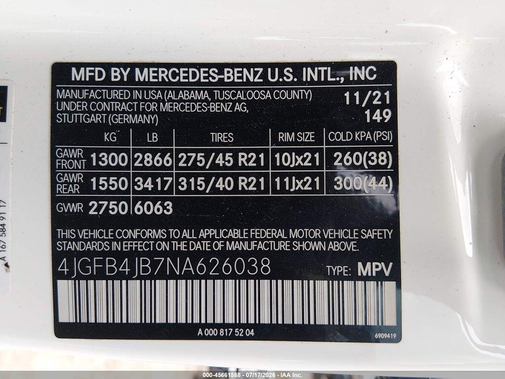 4JGFB4JB7NA626038 2022 MERCEDES-BENZ GLE 350 photo no. 9