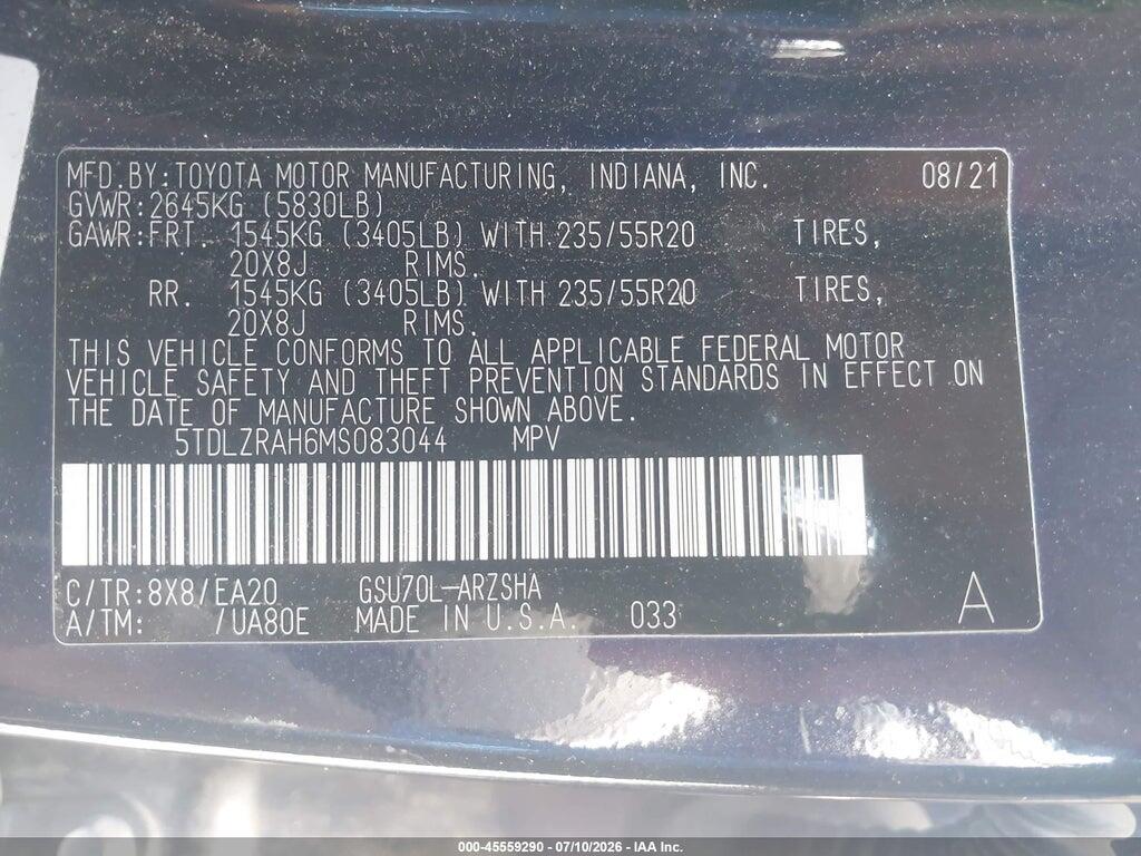 5TDLZRAH6MS083044 2021 TOYOTA HIGHLANDER photo no. 9