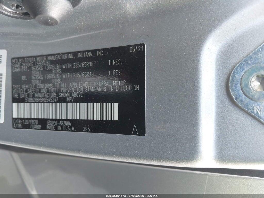 5TDBZRBH5MS545247 2021 TOYOTA HIGHLANDER photo no. 9