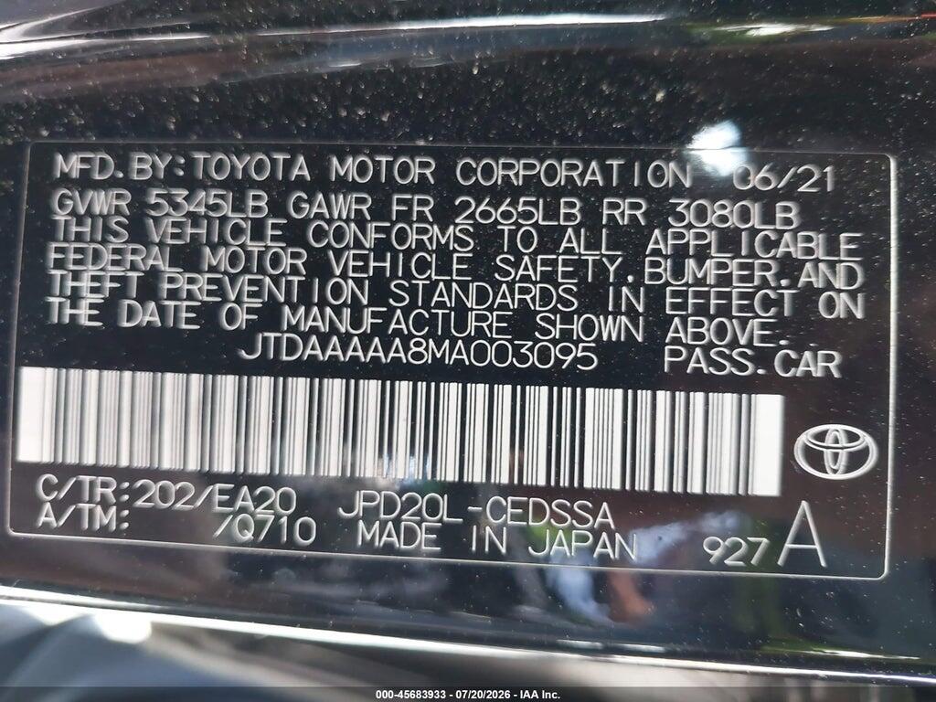 JTDAAAAA8MA003095 2021 TOYOTA MIRAI photo no. 9