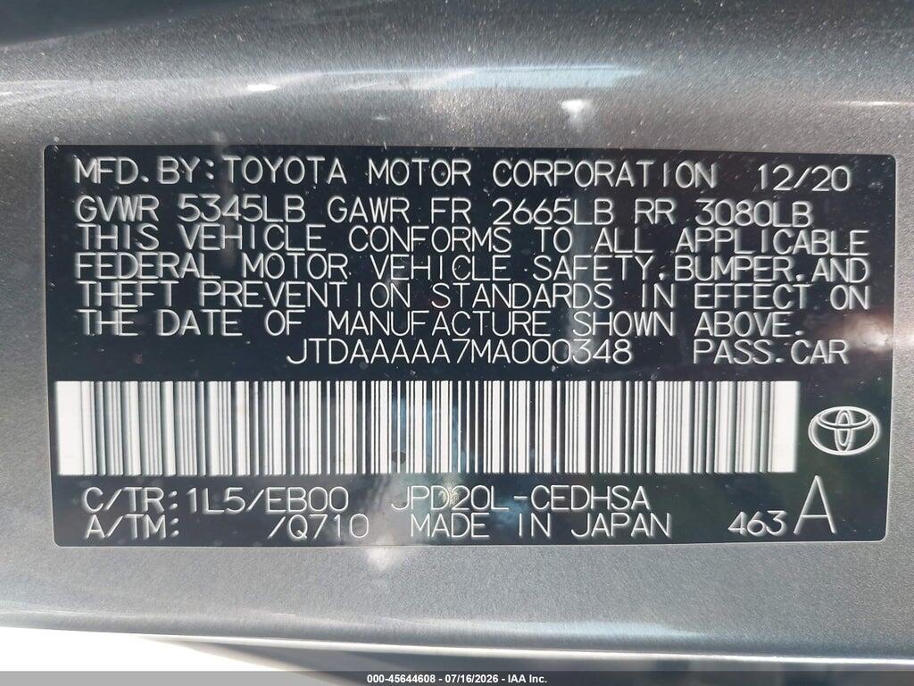 JTDAAAAA7MA000348 2021 TOYOTA MIRAI photo no. 9