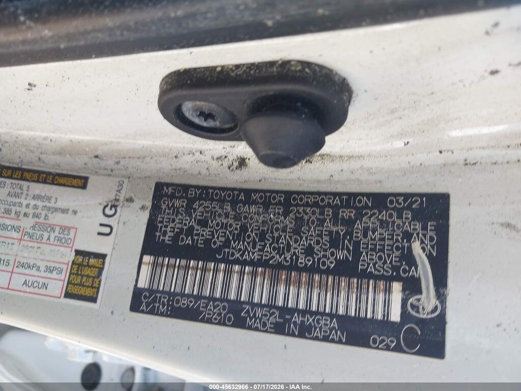 JTDKAMFP2M3189109 2021 TOYOTA PRIUS PRIME photo no. 9