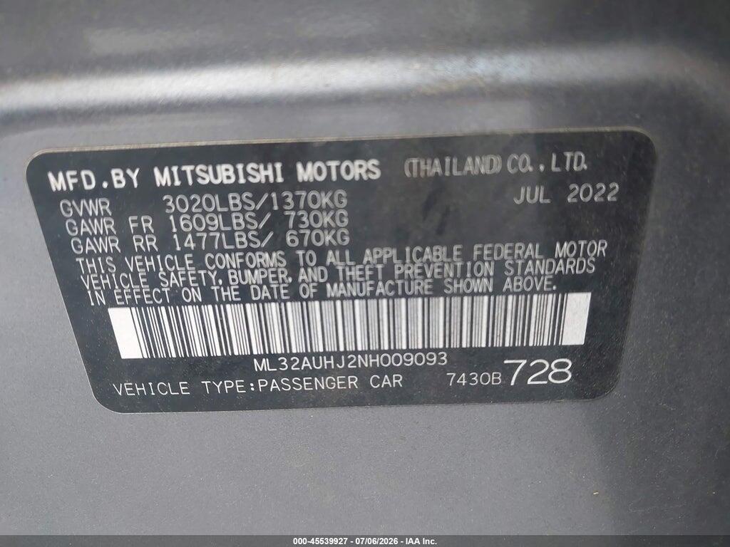 ML32AUHJ2NH009093 2022 MITSUBISHI MIRAGE photo no. 9