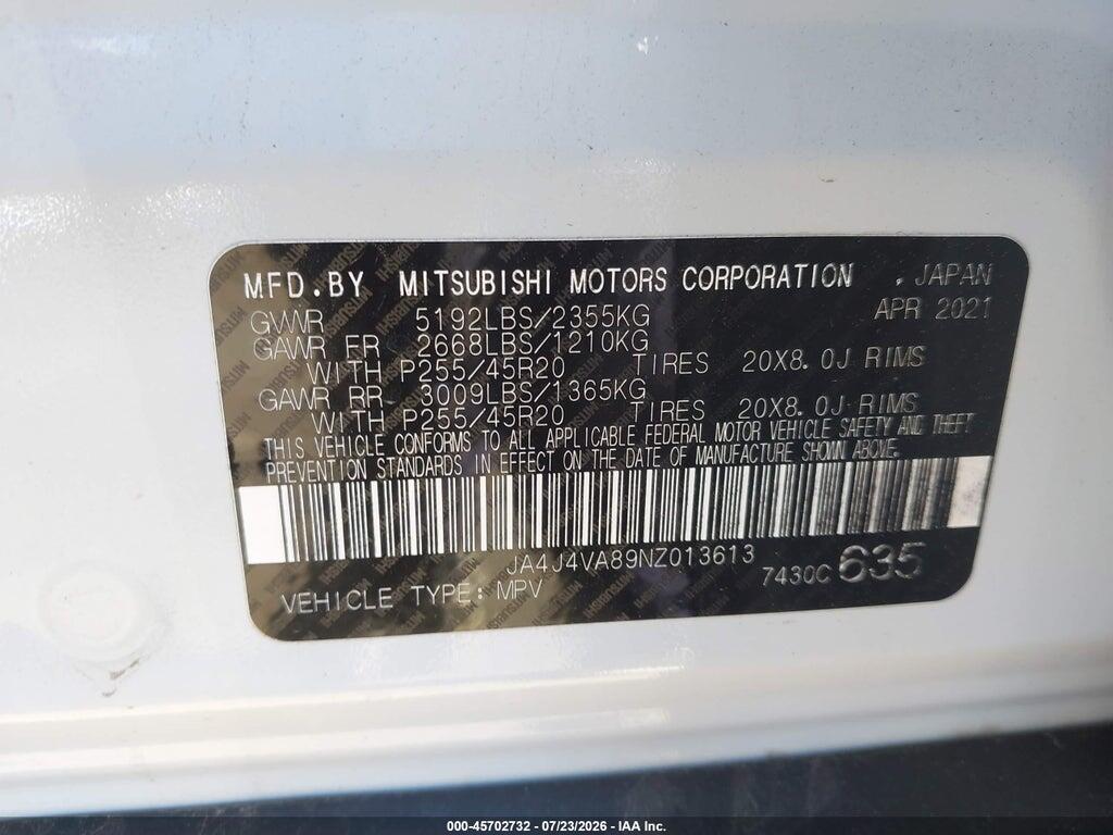 JA4J4VA89NZ013613 2022 MITSUBISHI OUTLANDER photo no. 9