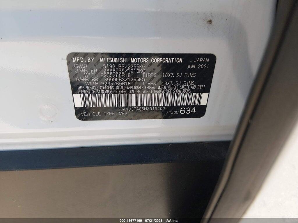 JA4J3TA85NZ019402 2022 MITSUBISHI OUTLANDER photo no. 9