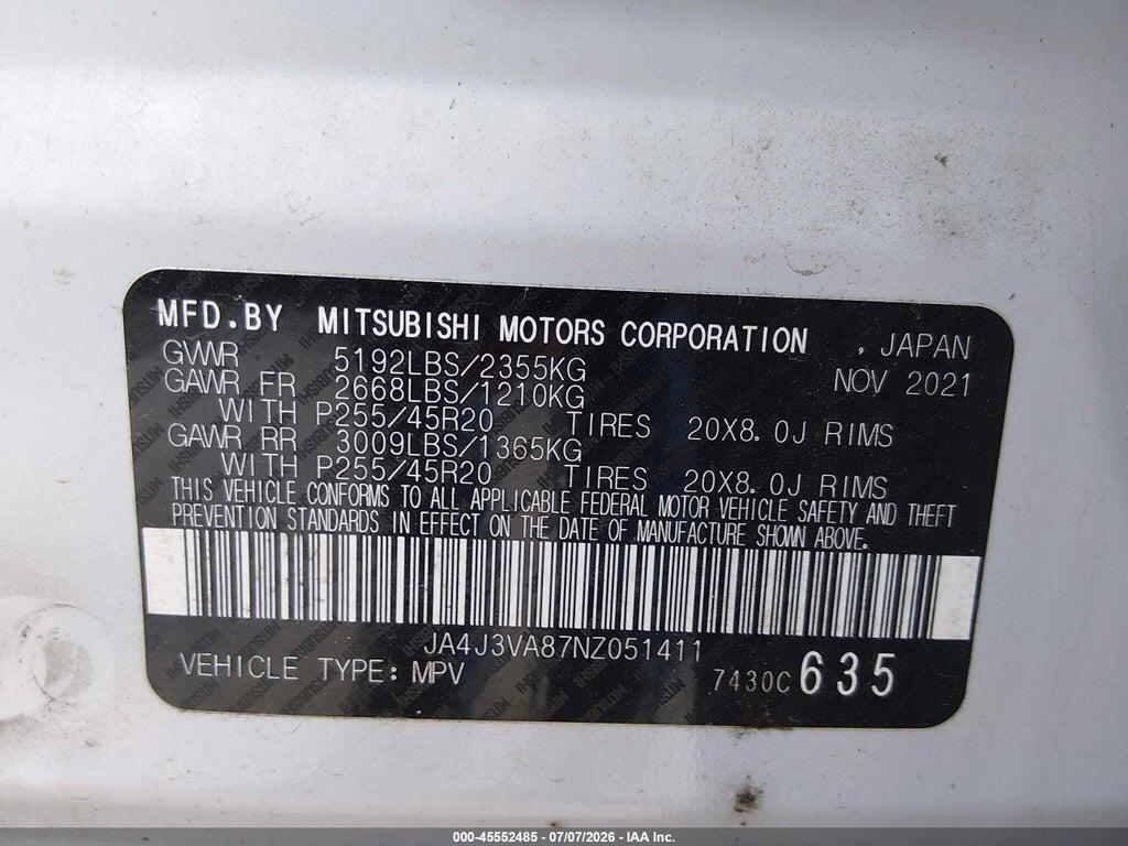 JA4J3VA87NZ051411 2022 MITSUBISHI OUTLANDER photo no. 9