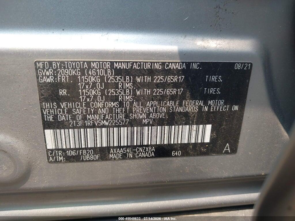 2T3F1RFV5MW225577 2021 TOYOTA RAV4 photo no. 9
