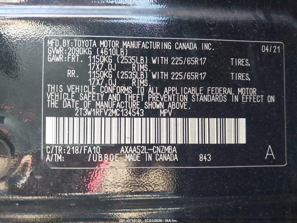 2T3W1RFV2MC134543 2021 TOYOTA RAV4 photo no. 9