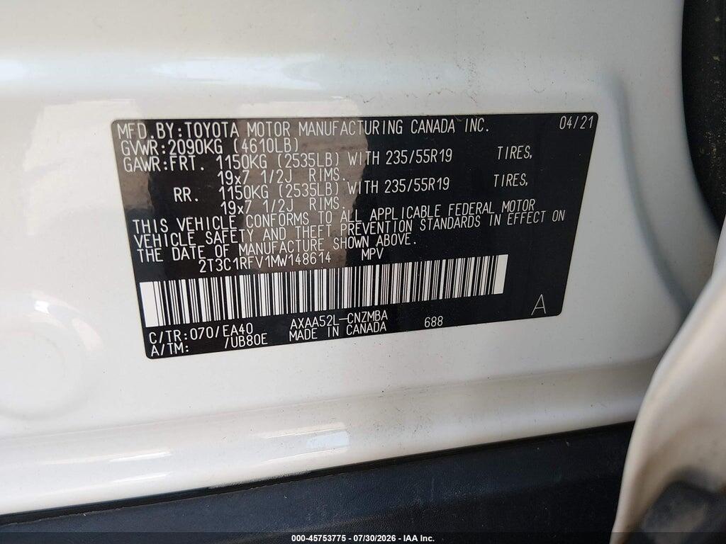 2T3C1RFV1MW148614 2021 TOYOTA RAV4 photo no. 9