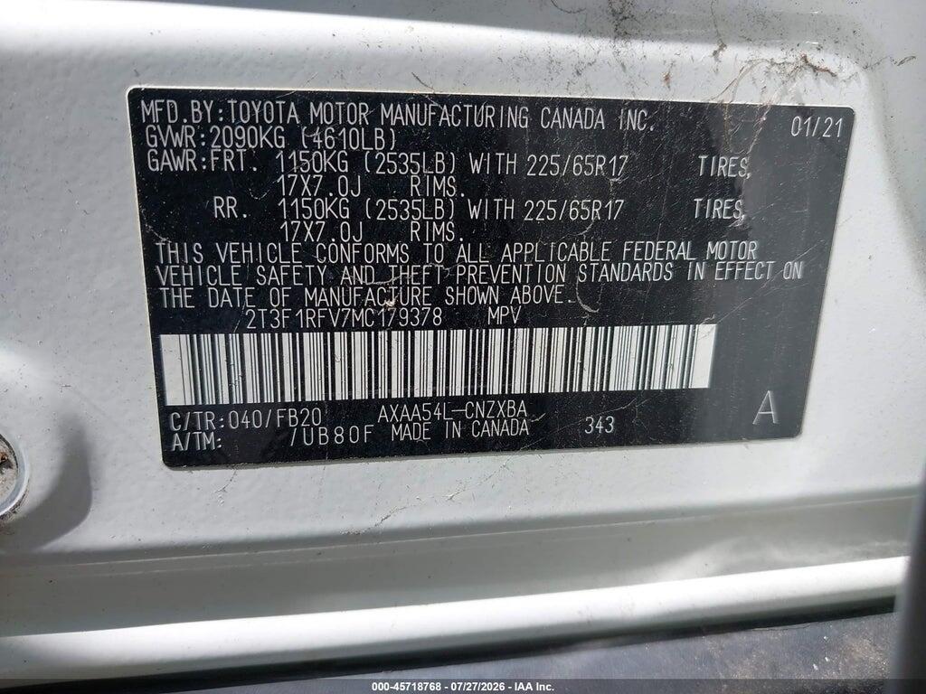 2T3F1RFV7MC179378 2021 TOYOTA RAV4 photo no. 9
