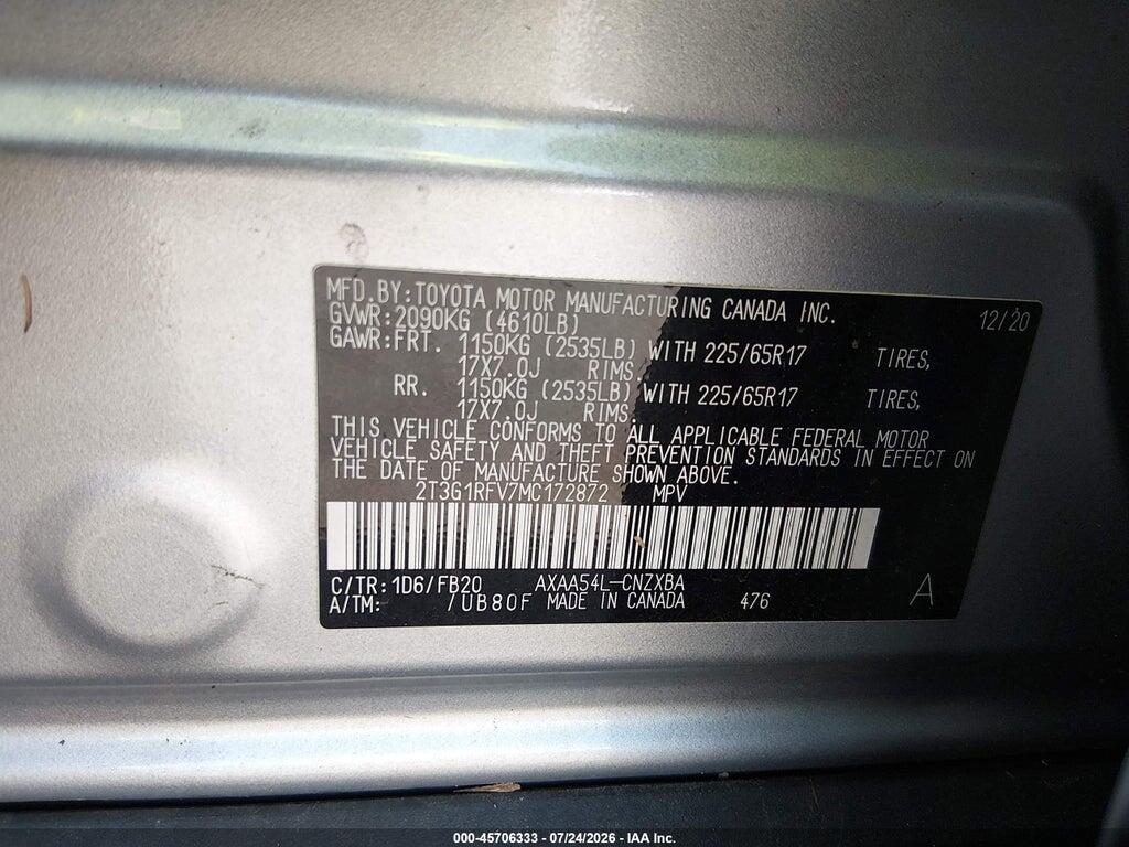 2T3G1RFV7MC172872 2021 TOYOTA RAV4 photo no. 9
