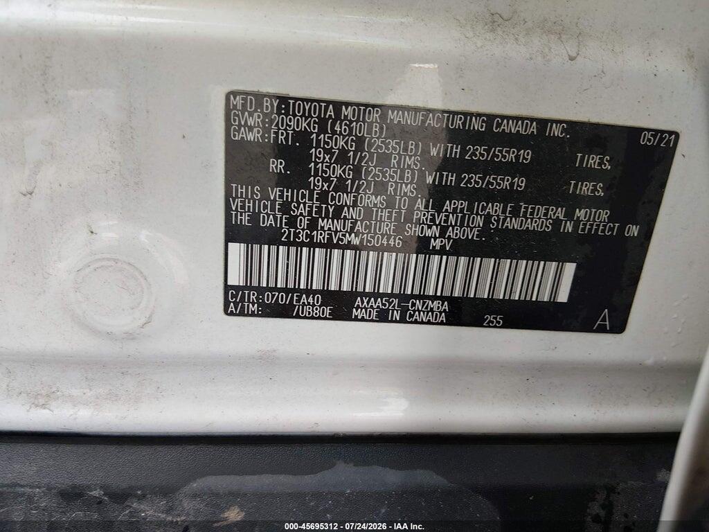 2T3C1RFV5MW150446 2021 TOYOTA RAV4 photo no. 9