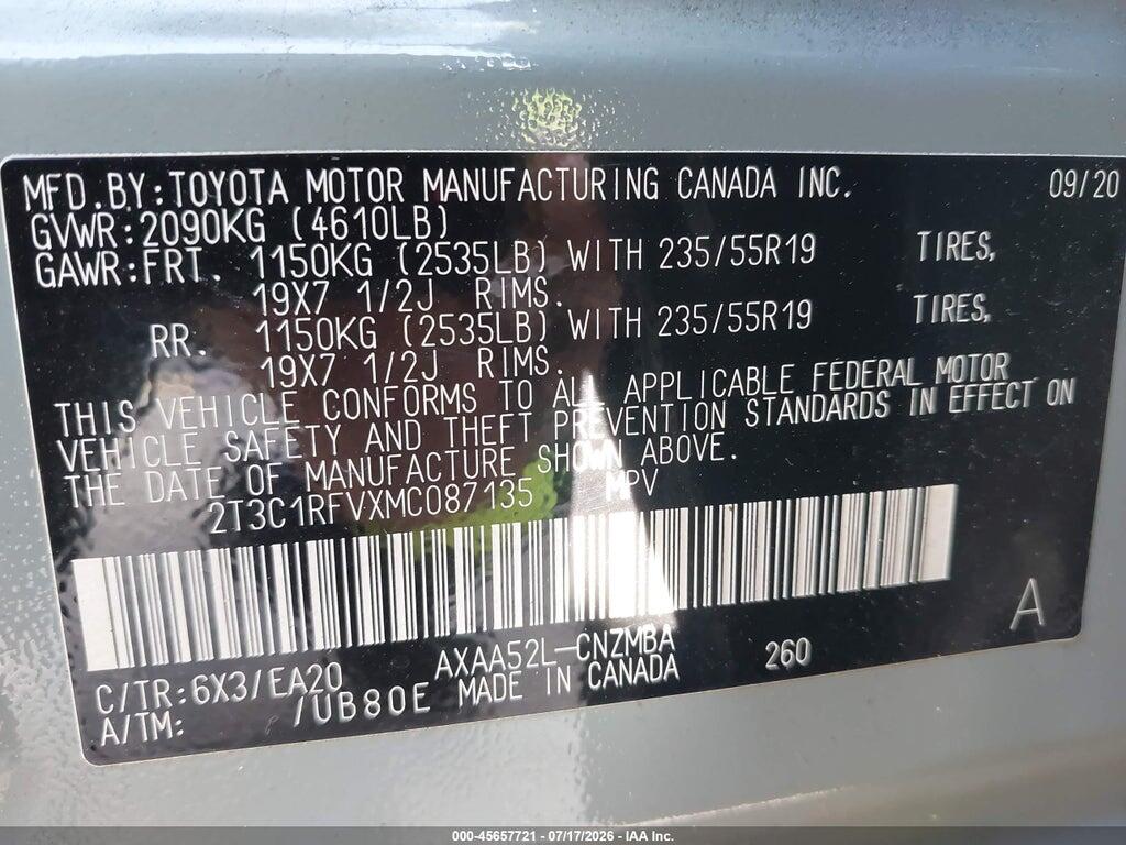 2T3C1RFVXMC087135 2021 TOYOTA RAV4 photo no. 9