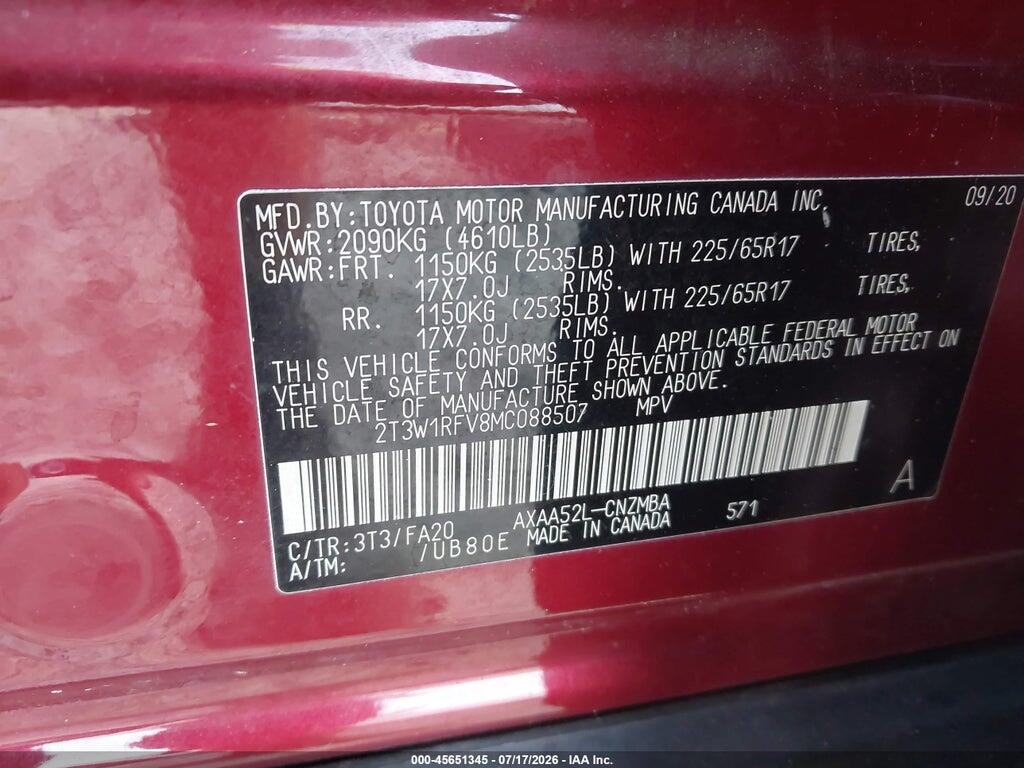 2T3W1RFV8MC088507 2021 TOYOTA RAV4 photo no. 9