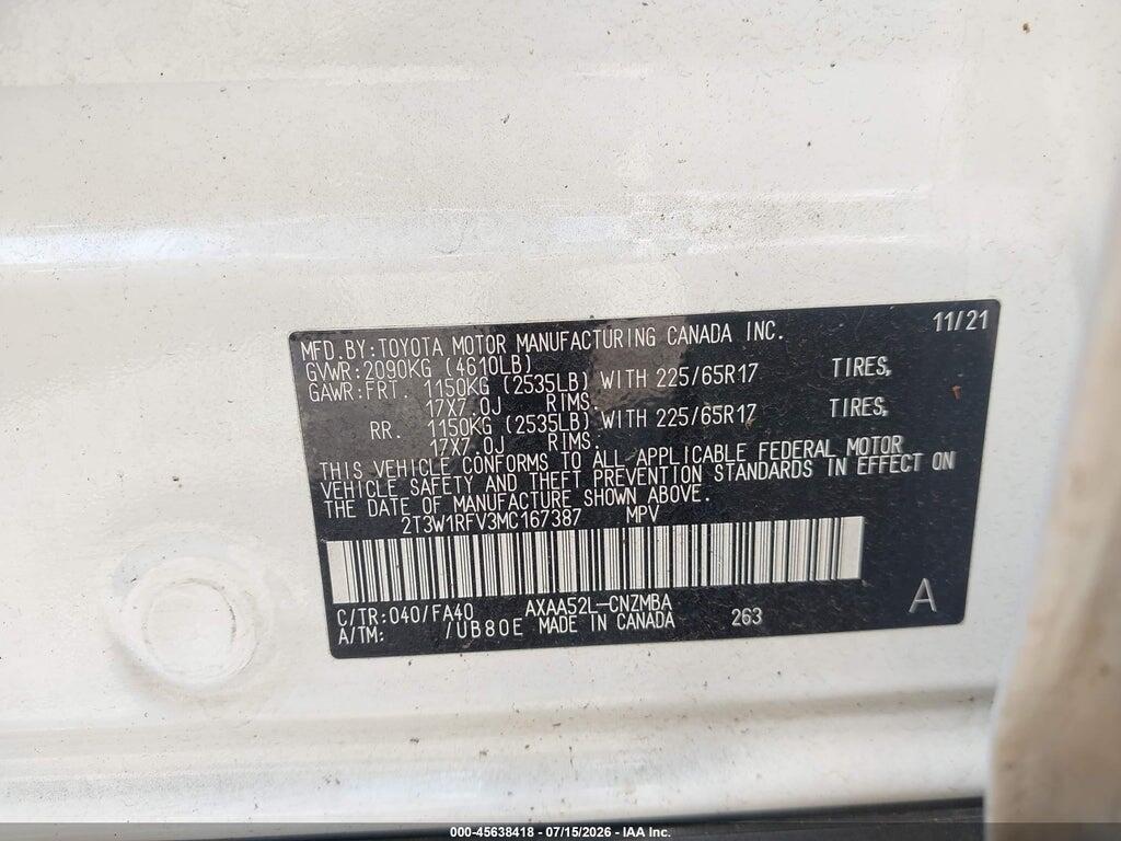 2T3W1RFV3MC167387 2021 TOYOTA RAV4 photo no. 9