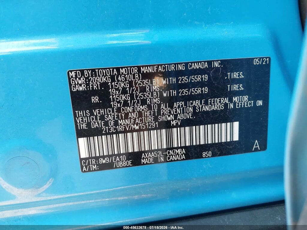 2T3C1RFV7MW151291 2021 TOYOTA RAV4 photo no. 9