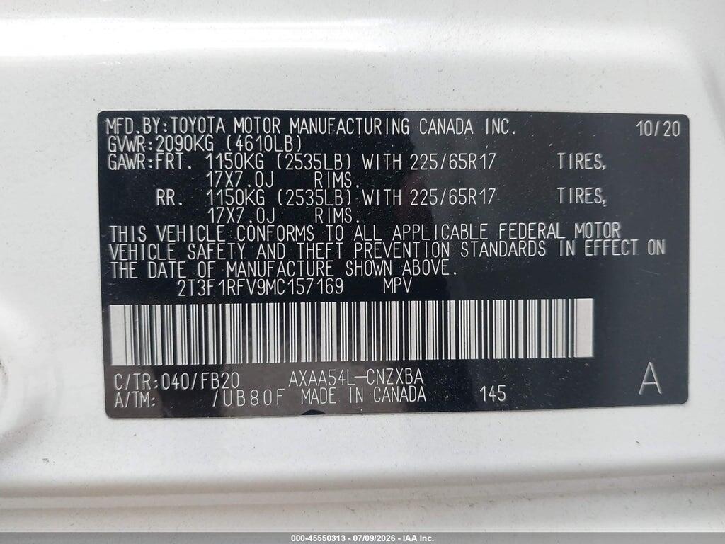 2T3F1RFV9MC157169 2021 TOYOTA RAV4 photo no. 9