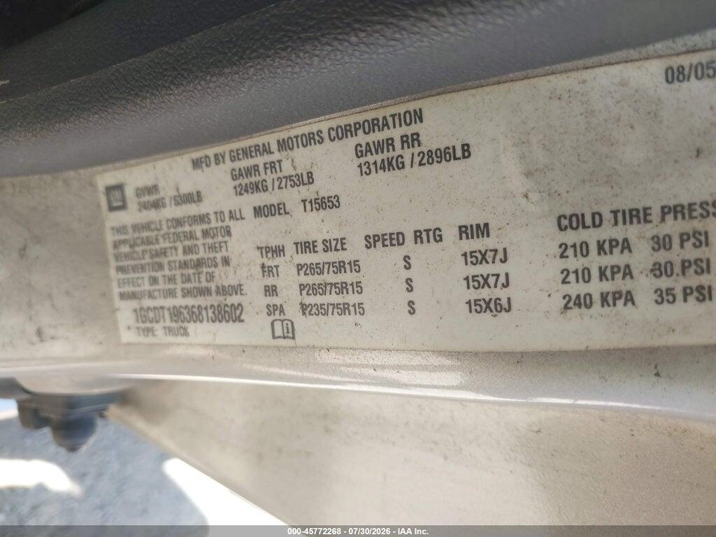 1GCDT196368138602 2006 CHEVROLET COLORADO photo no. 9