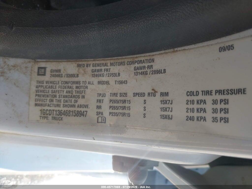 1GCDT136468158947 2006 CHEVROLET COLORADO photo no. 9