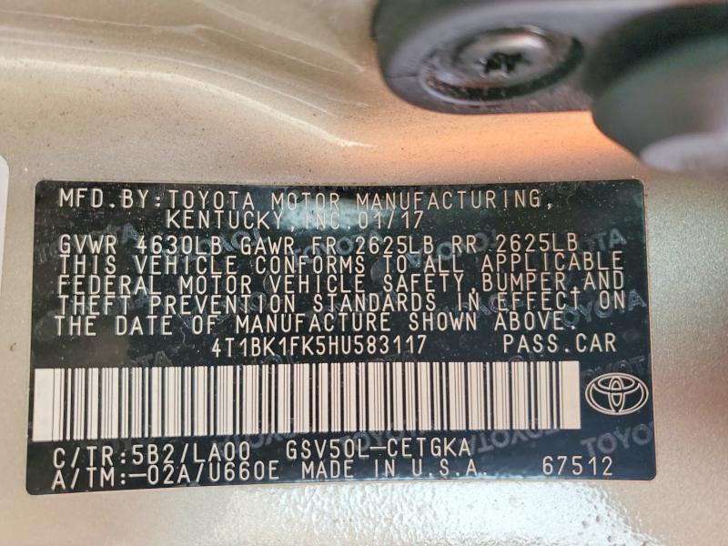 2017 TOYOTA CAMRY XLE V6 — Фото 12 из 12