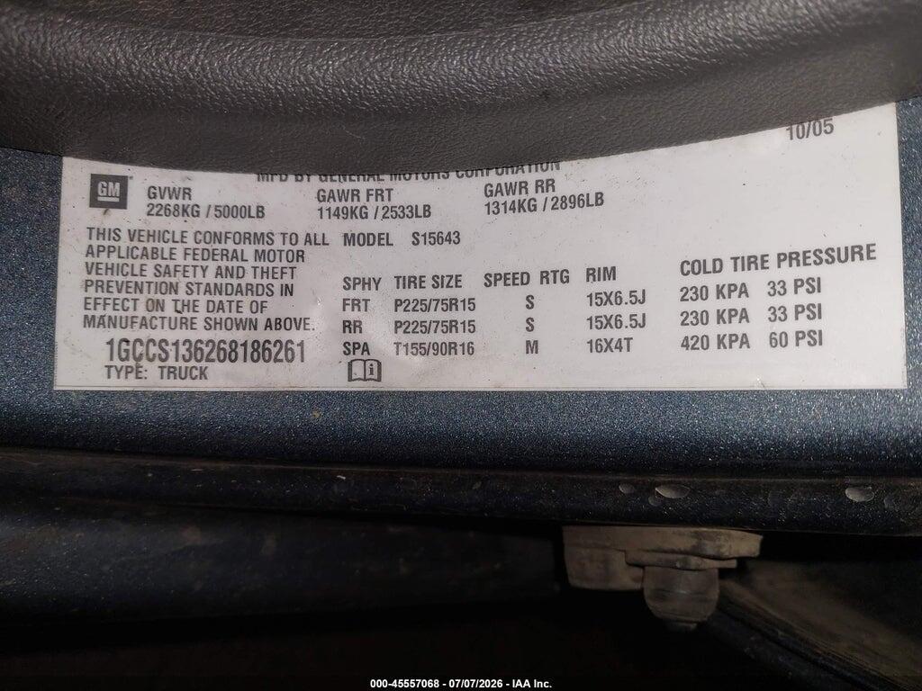 1GCCS136268186261 2006 CHEVROLET COLORADO photo no. 9
