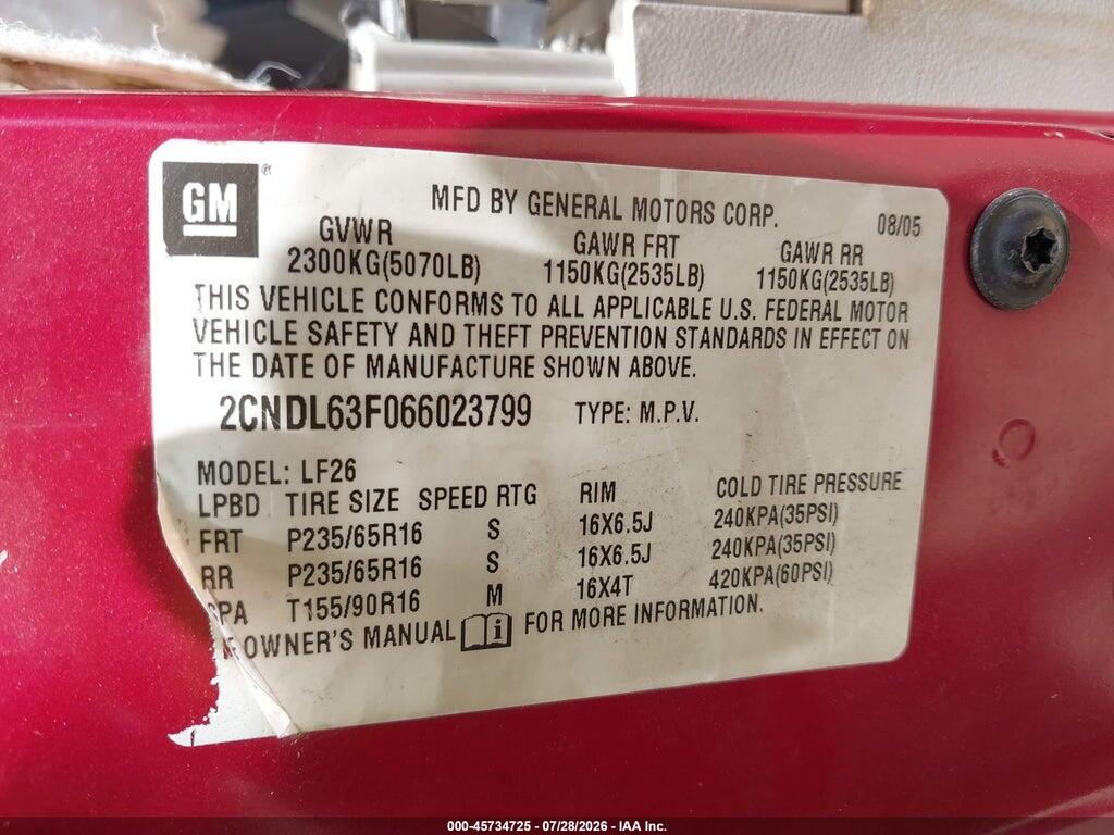 2CNDL63F066023799 2006 CHEVROLET EQUINOX photo no. 9