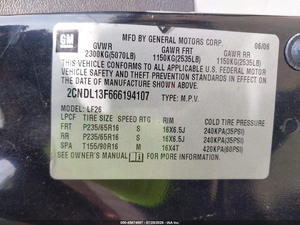 2CNDL13F666194107 2006 CHEVROLET EQUINOX photo no. 9