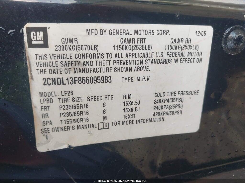 2CNDL13F866095983 2006 CHEVROLET EQUINOX photo no. 9
