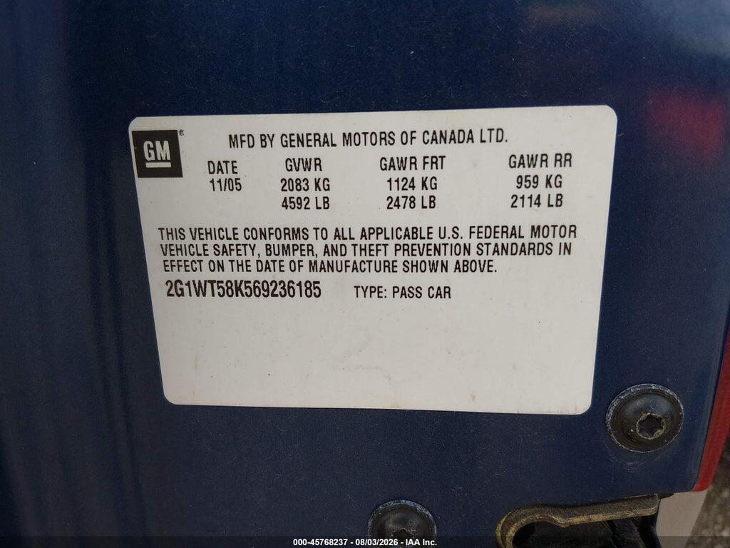 2G1WT58K569236185 2006 CHEVROLET IMPALA photo no. 9
