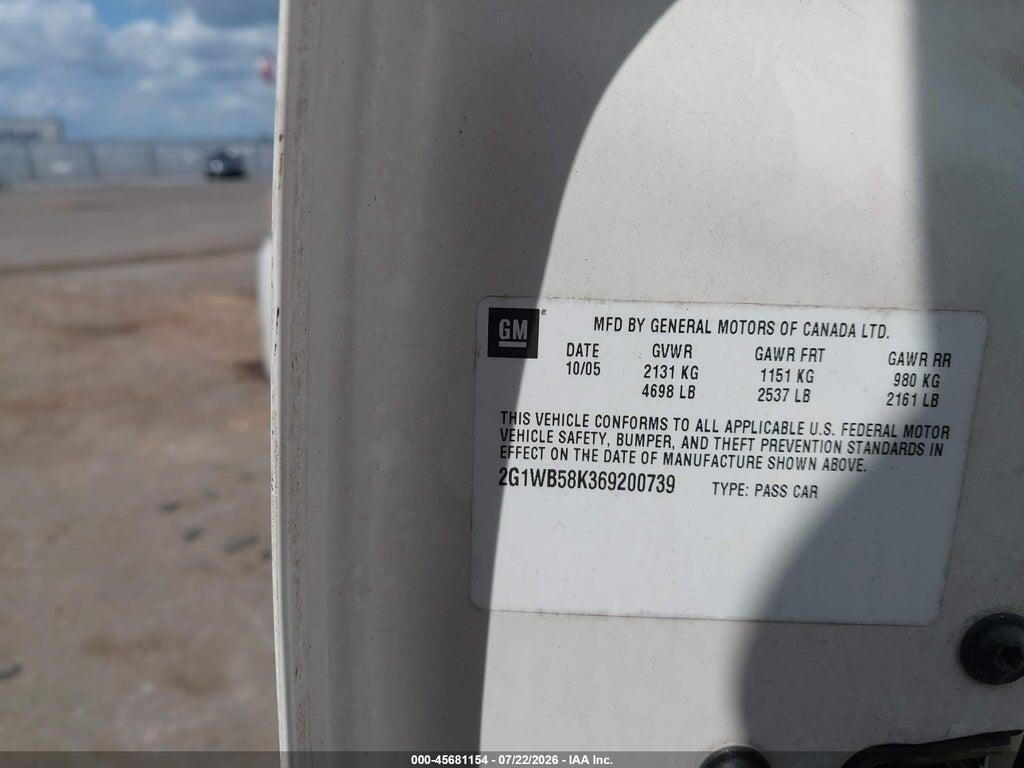 2G1WB58K369200739 2006 CHEVROLET IMPALA photo no. 9