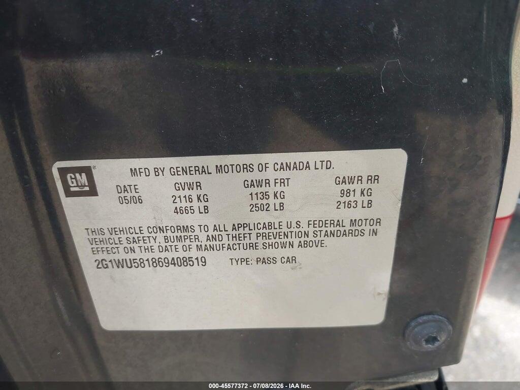 2G1WU581869408519 2006 CHEVROLET IMPALA photo no. 9