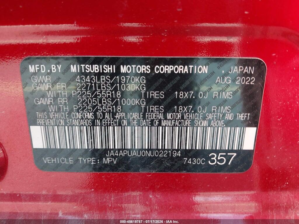 JA4APUAU0NU022194 2022 MITSUBISHI OUTLANDER SPORT photo no. 9