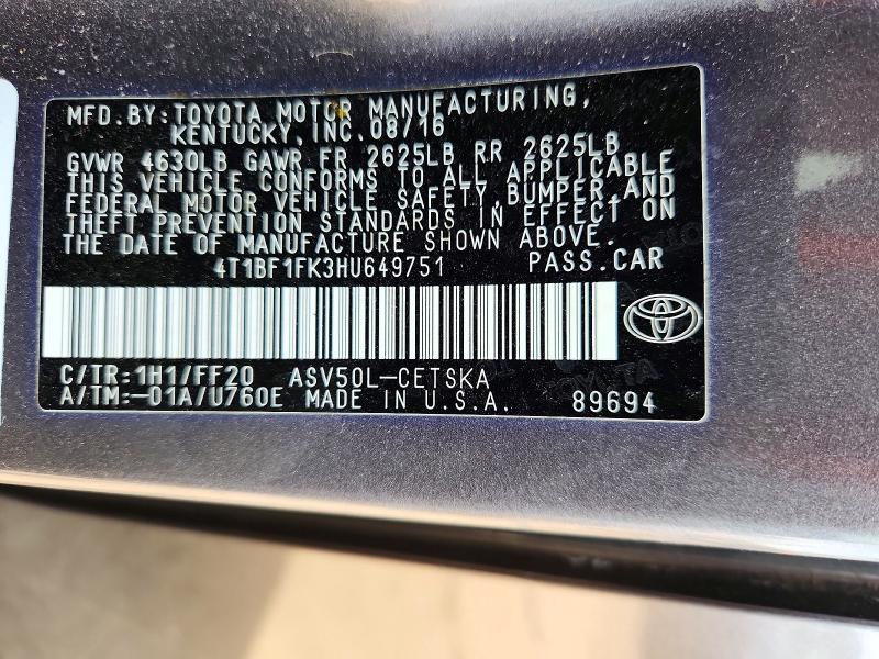 2017 TOYOTA CAMRY SE — Фото 13 из 13