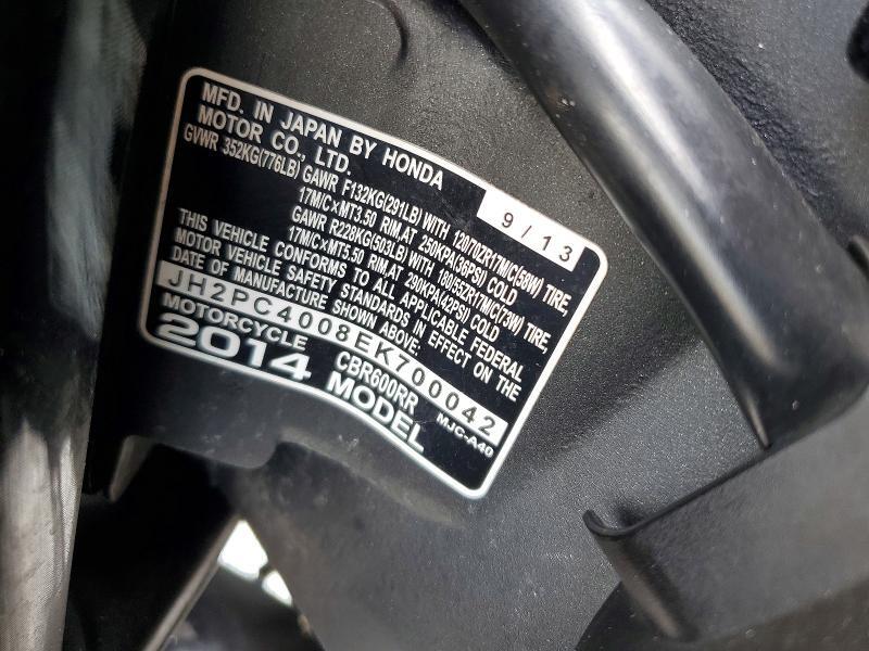 JH2PC4008EK700042 2014 HONDA CBR600 photo no. 10