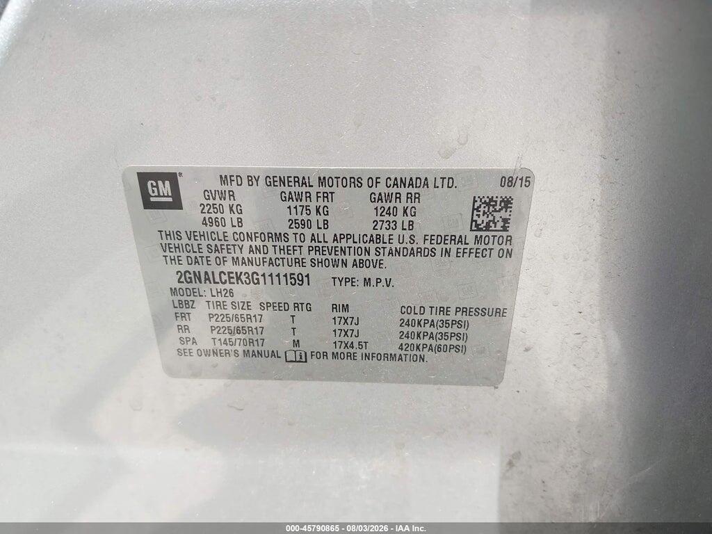 2GNALCEK3G1111591 2016 CHEVROLET EQUINOX photo no. 9