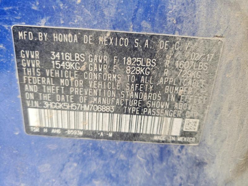 3HGGK5H57HM706883 2017 HONDA FIT photo no. 12
