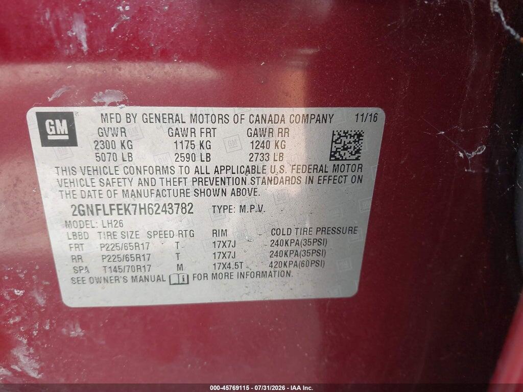 2GNFLFEK7H6243782 2017 CHEVROLET EQUINOX photo no. 9