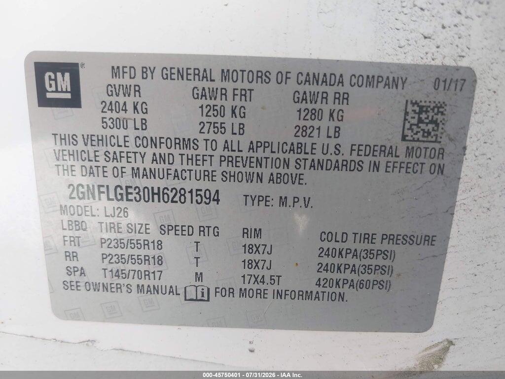 2GNFLGE30H6281594 2017 CHEVROLET EQUINOX photo no. 9