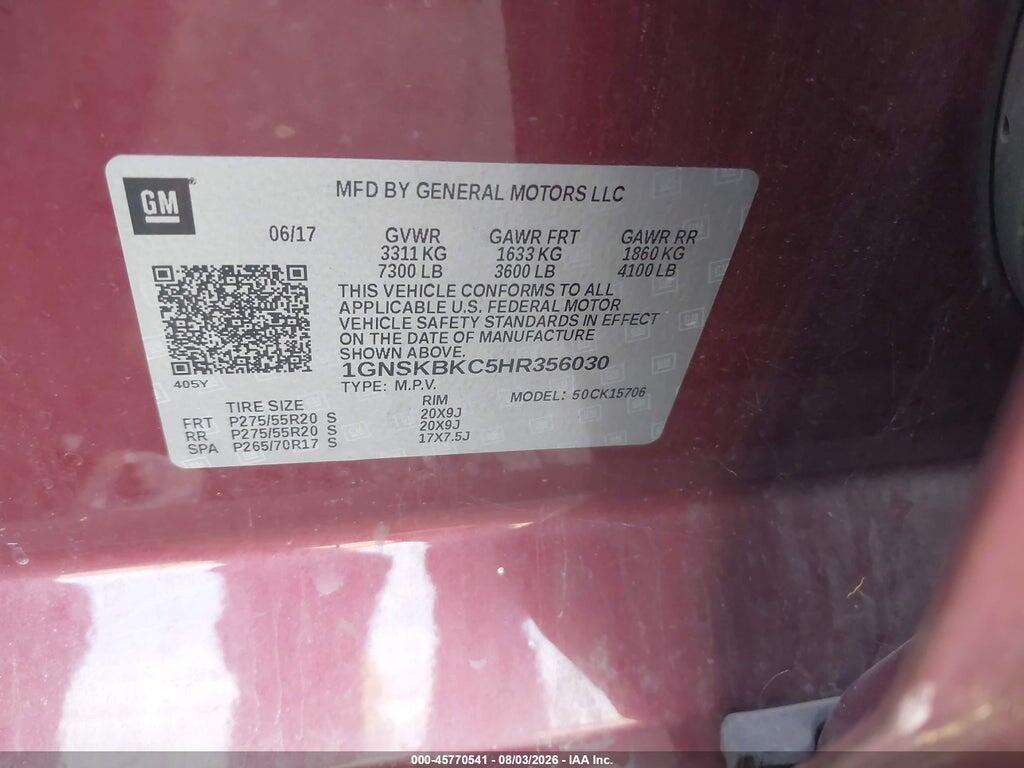 1GNSKBKC5HR356030 2017 CHEVROLET TAHOE photo no. 9