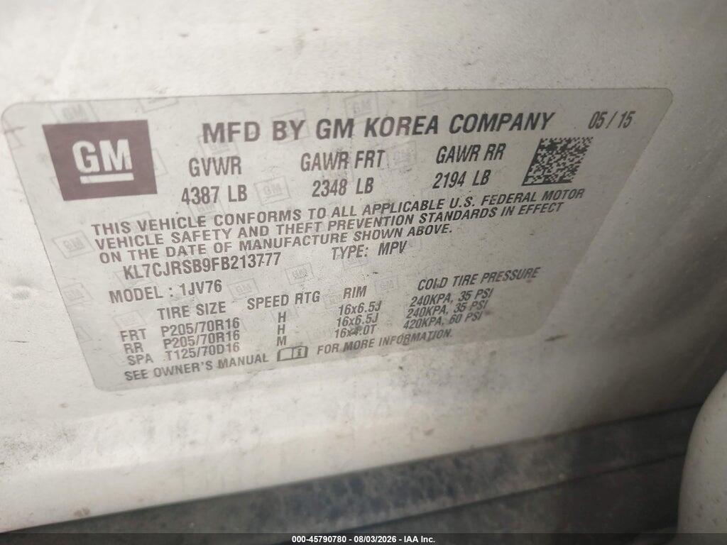 KL7CJRSB9FB213777 2015 CHEVROLET TRAX photo no. 9