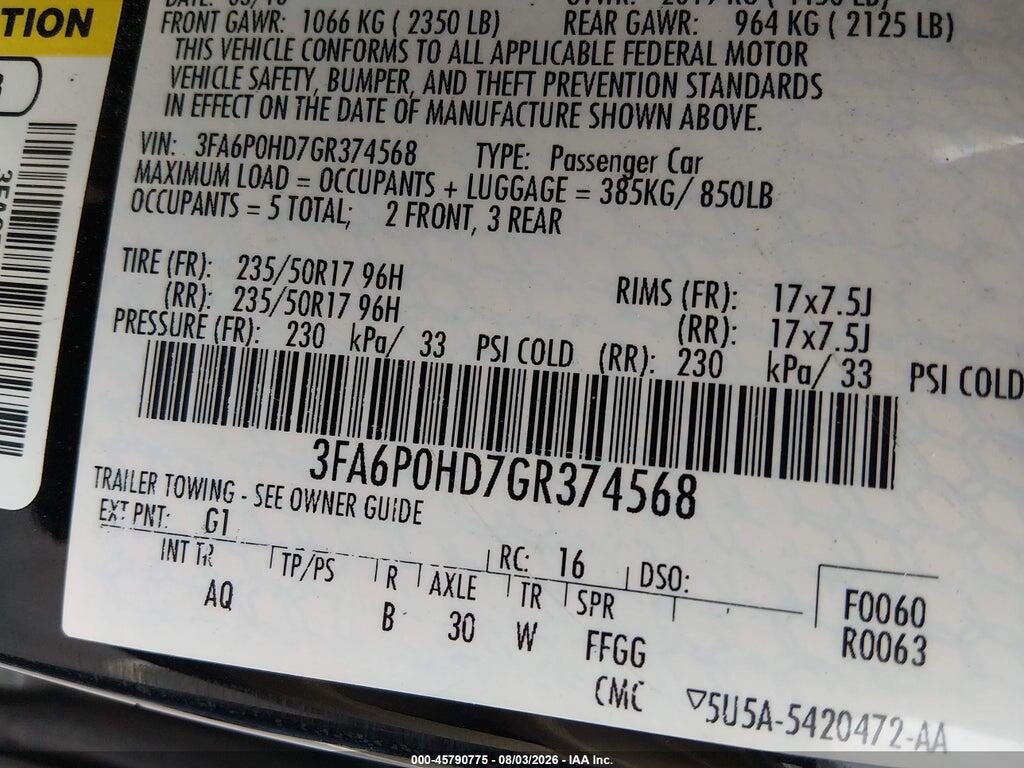 3FA6P0HD7GR374568 2016 FORD FUSION photo no. 9