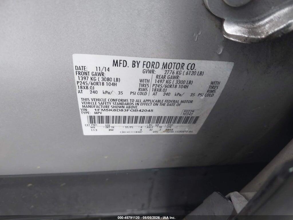 1FM5K8D83FGB42045 2015 FORD EXPLORER photo no. 9