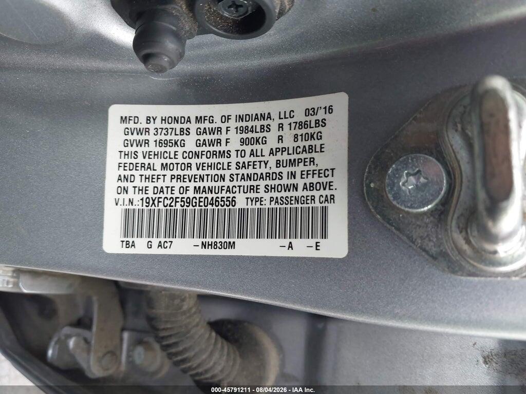 19XFC2F59GE046556 2016 HONDA CIVIC photo no. 9