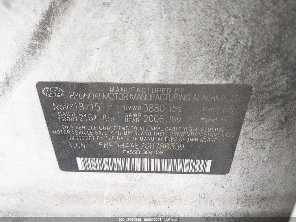 5NPDH4AE7GH790339 2016 HYUNDAI ELANTRA photo no. 9