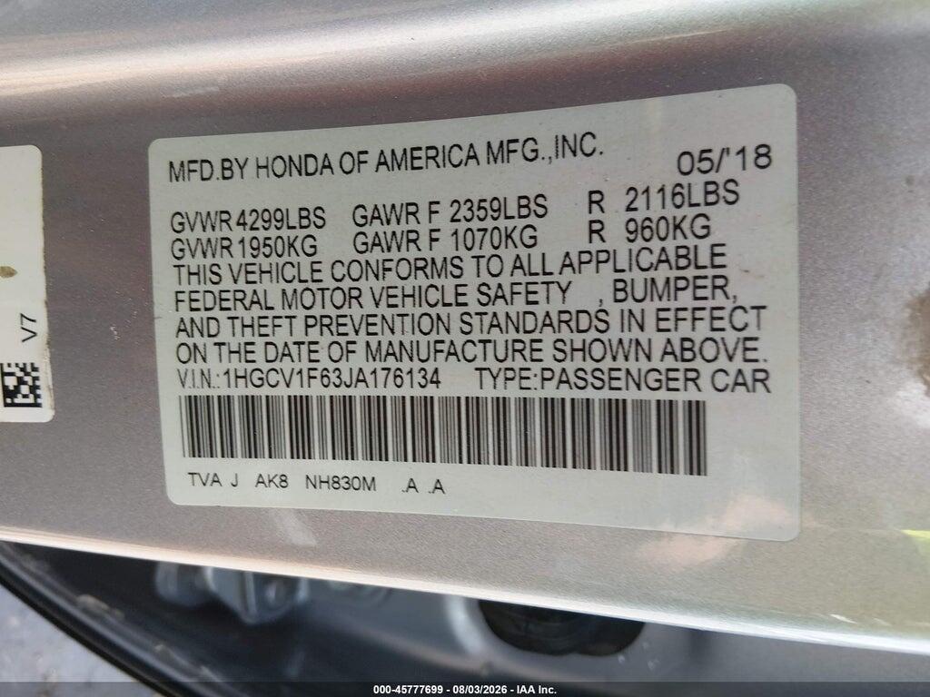 1HGCV1F63JA176134 2018 HONDA ACCORD photo no. 9