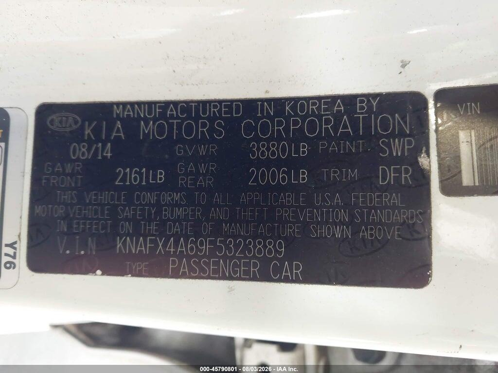 KNAFX4A69F5323889 2015 KIA FORTE photo no. 9