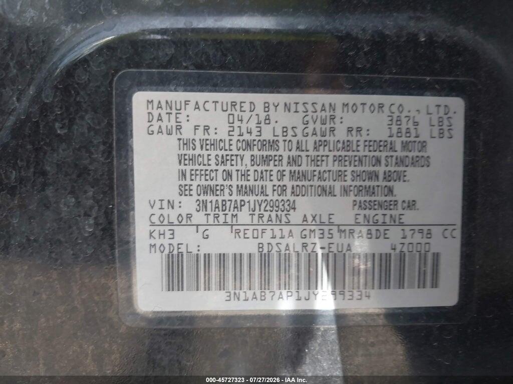 3N1AB7AP1JY299334 2018 NISSAN SENTRA photo no. 9