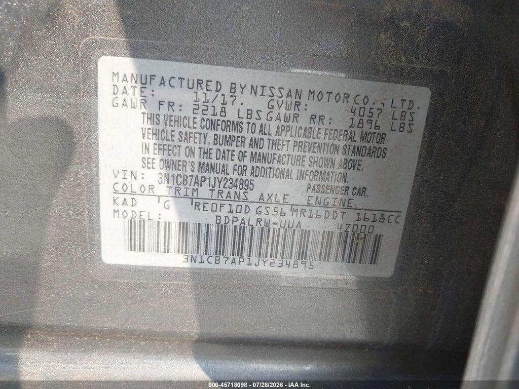 3N1CB7AP1JY234895 2018 NISSAN SENTRA photo no. 9
