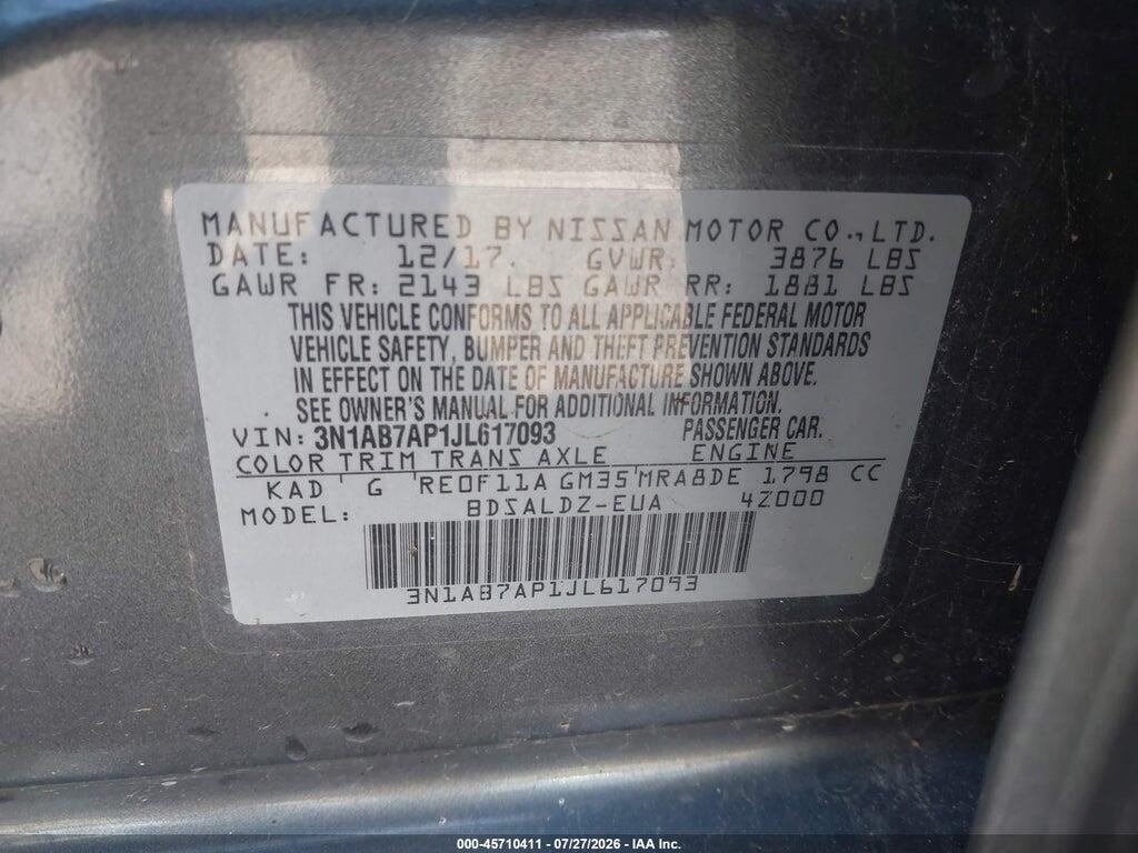 3N1AB7AP1JL617093 2018 NISSAN SENTRA photo no. 9